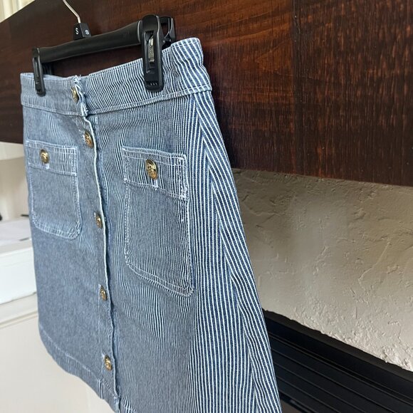 Free Assembly Pinstriped Button-Front Denim Skirt | Fall Capsule Cabincore - Picture 8 of 8